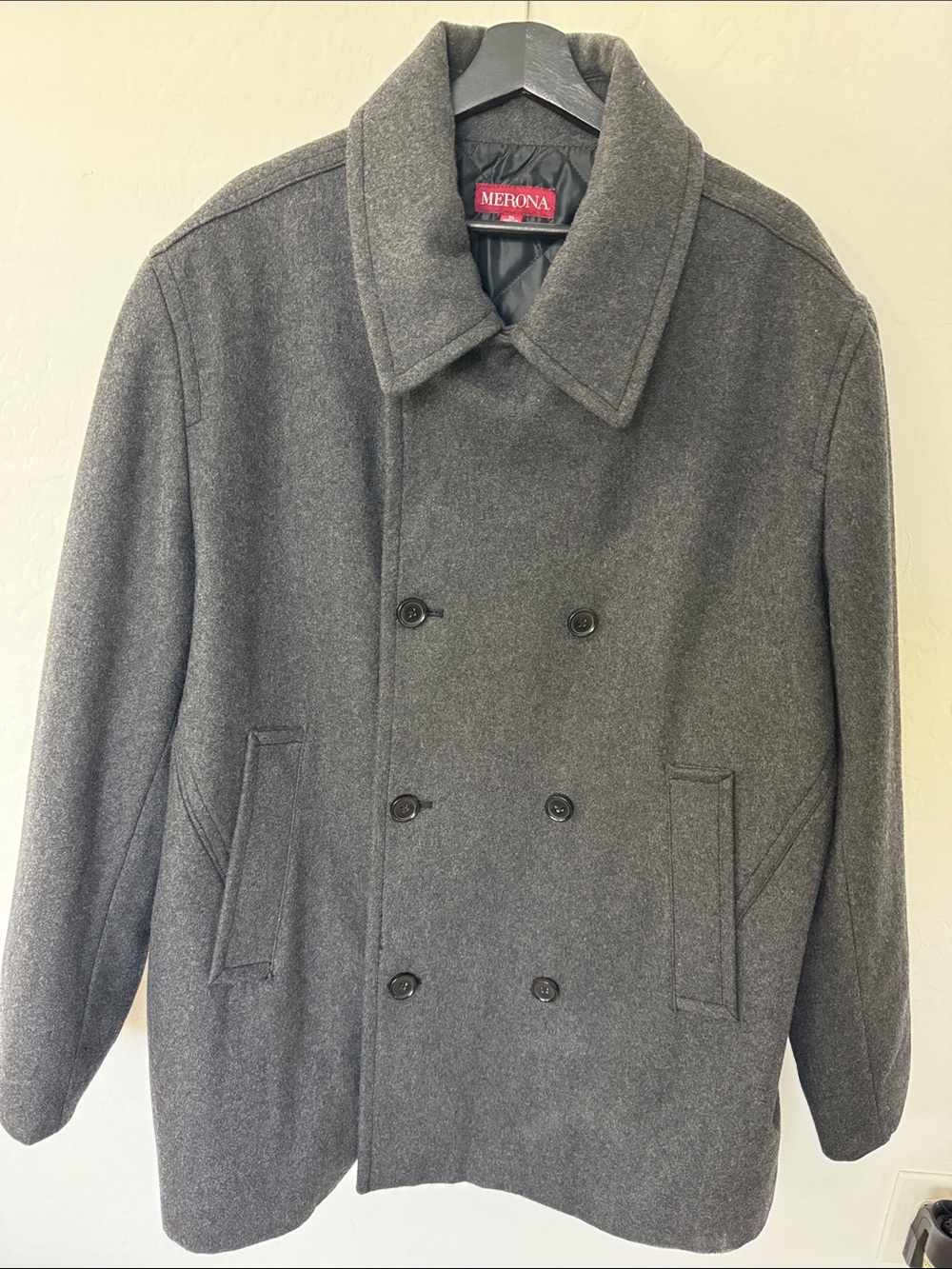 Merona Men's Dark Gray Double-Breasted Peacoat Size XL